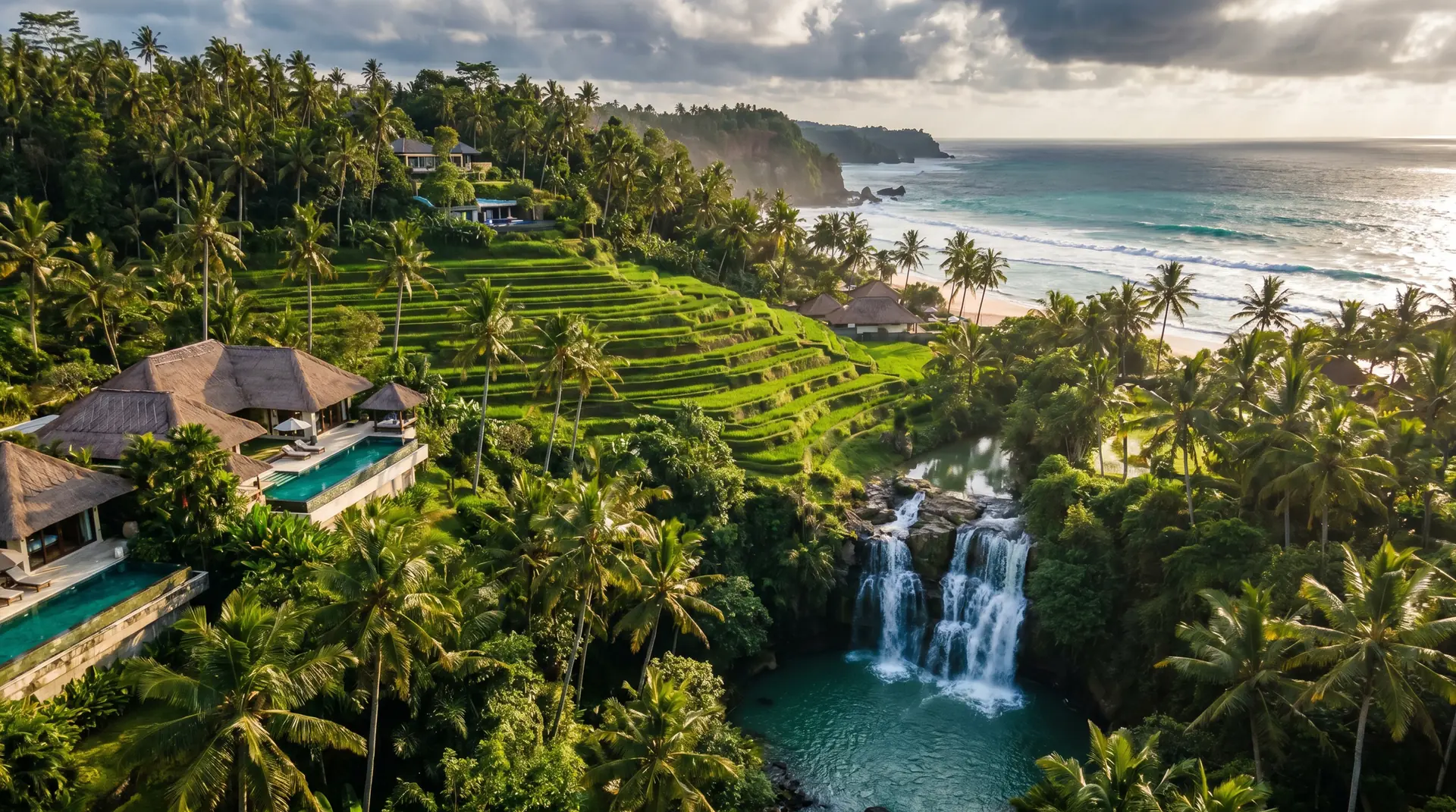 Templo balinês cercado por floresta tropical e lagos